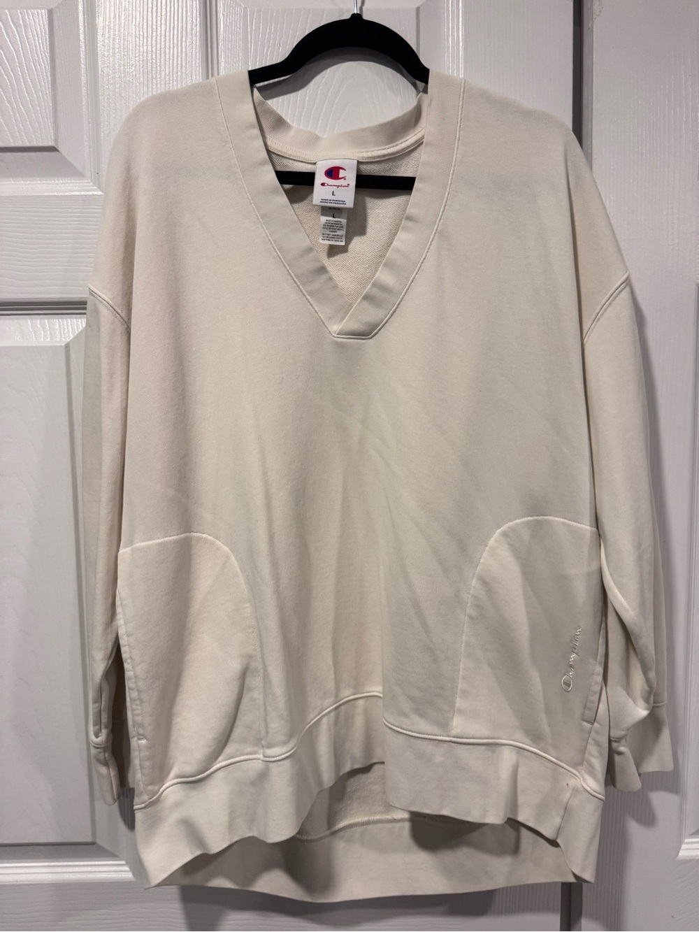 Champion Cream V-Neck Pullover with Front Pockets
